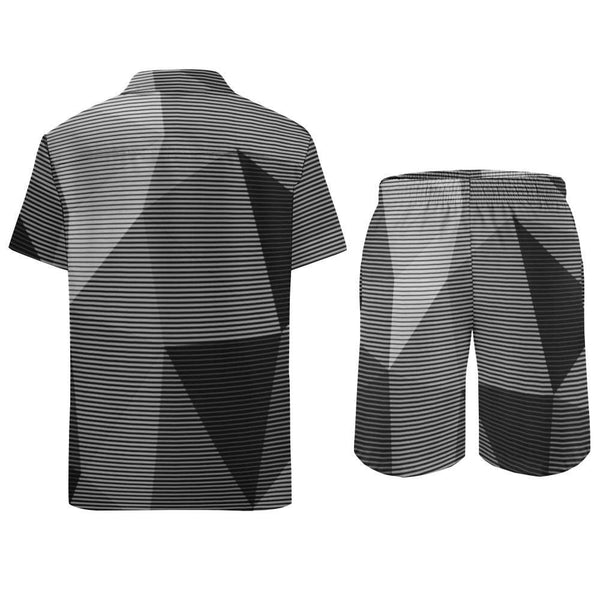 Black, Gray and White Geometric Halftone Shorts shirt Set