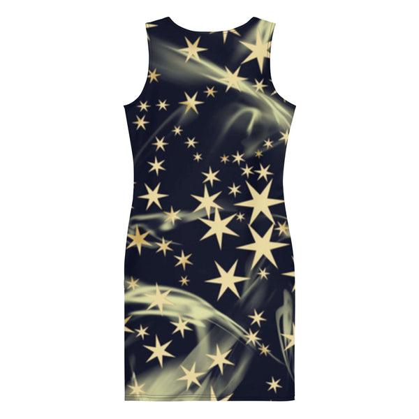 Fitted Navy and Gold Star Pattern Dress