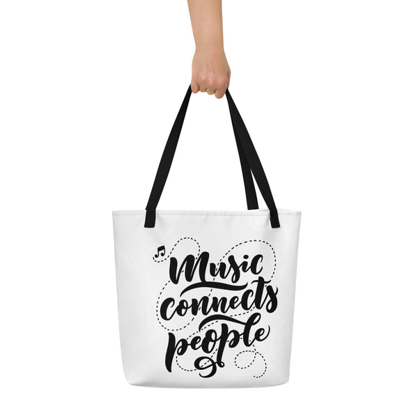 Music Connects People Large Tote Bag With Pocket Diverse Creations & Company