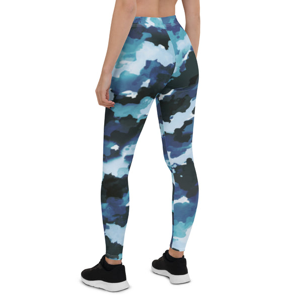 Blue and white camouflage leggings 