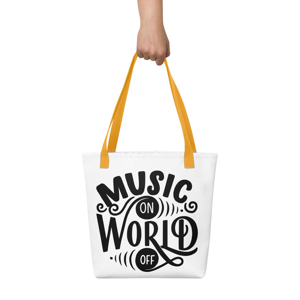 Music On World Off Tote Bag Diverse Creations & Company
