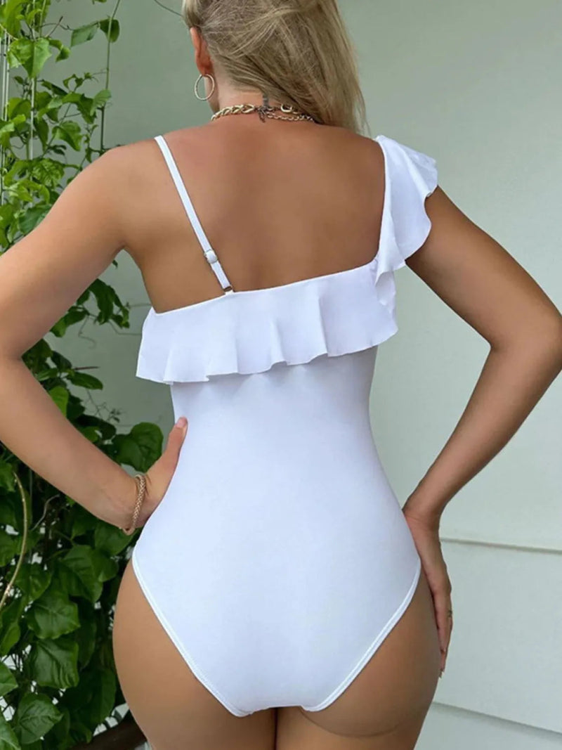 Asymmetrical Ruffled One - Piece Swimwear - Diverse Creations & CompanyOne - Piece SwimwearWhite