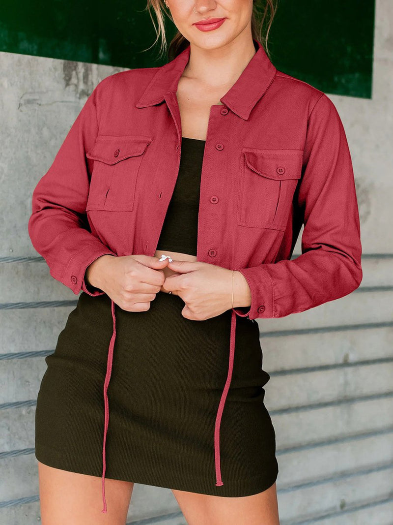 Button Up Long Sleeve Jacket - Diverse Creations & CompanyButton Up Long Sleeve JacketDeep Red