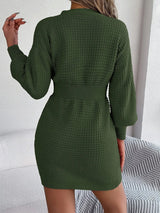 Buttoned Cable - Knit V - Neck Sweater Dress - Diverse Creations & CompanyButton sweater dressArmy Green