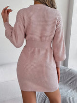 Buttoned Cable - Knit V - Neck Sweater Dress - Diverse Creations & CompanyButton sweater dressBlush Pink