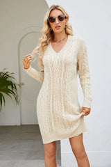 Cable - Knit Long Sleeve Sweater Dress - Diverse Creations & Companysweater dressCream