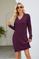 Cable - Knit Long Sleeve Sweater Dress - Diverse Creations & Companysweater dressMagenta
