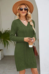 Cable - Knit Long Sleeve Sweater Dress - Diverse Creations & Companysweater dressMatcha Green