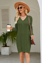 Cable - Knit Long Sleeve Sweater Dress - Diverse Creations & Companysweater dressMatcha Green