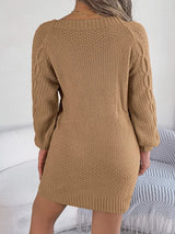Cable - Knit Round Neck Sweater Dress - Diverse Creations & Companysweater dressCamel