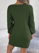 Cable - Knit Round Neck Sweater Dress - Diverse Creations & Companysweater dressDark Green