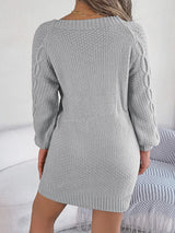 Cable - Knit Round Neck Sweater Dress - Diverse Creations & Companysweater dressLight Gray
