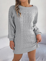 Cable - Knit Round Neck Sweater Dress - Diverse Creations & Companysweater dressLight Gray