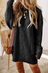 Cable - Knit Round Neck Sweater Dress - Diverse Creations & Companysweater dressBlack