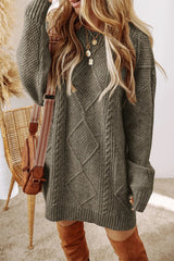 Cable - Knit Round Neck Sweater Dress - Diverse Creations & Companysweater dressSage