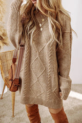 Cable - Knit Round Neck Sweater Dress - Diverse Creations & Companysweater dressTan