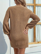 Camel V - Neck Dropped Shoulder Mini Sweater Dress - Diverse Creations & Companysweater dressCamel