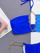 Chain Detail Halter Neck Bikini Set - Diverse Creations & CompanySwimwear Bikini SetRoyal Blue