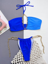 Chain Detail Halter Neck Bikini Set - Diverse Creations & CompanySwimwear Bikini SetRoyal Blue