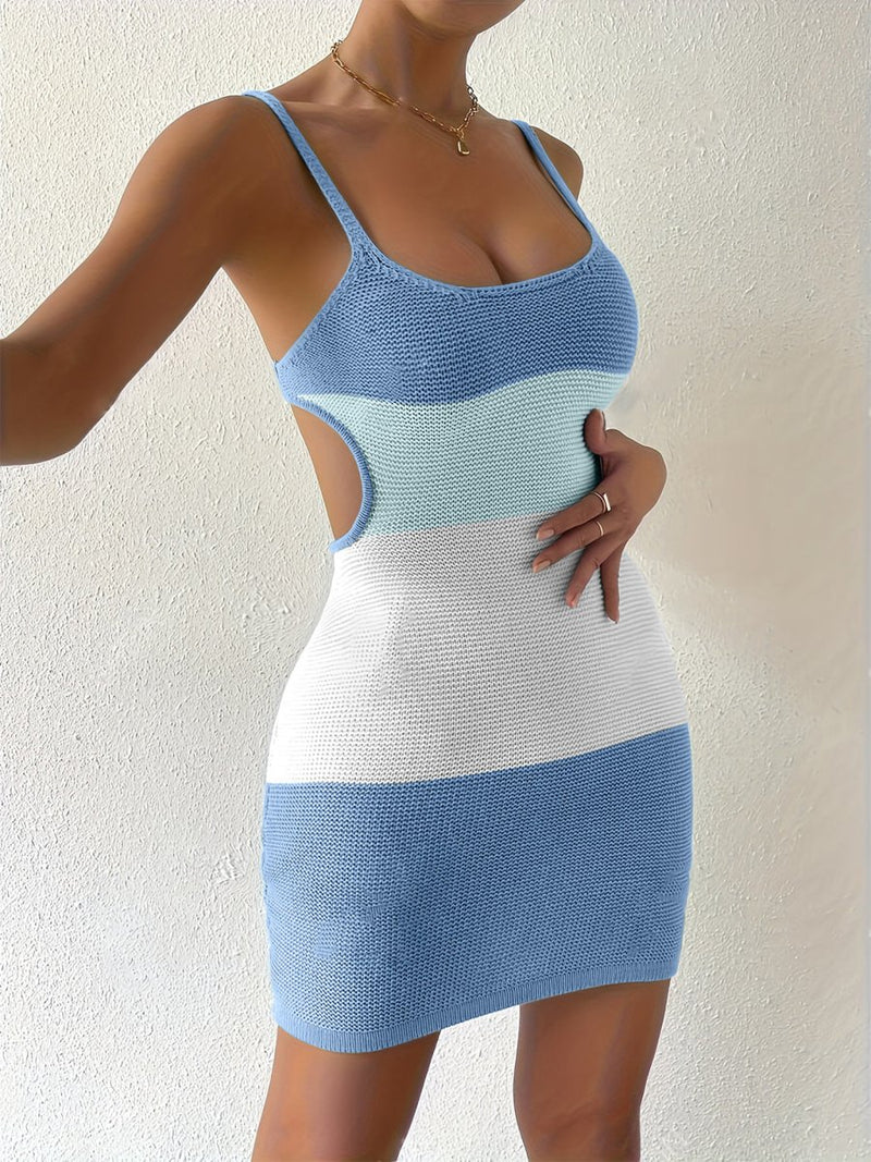 Color Block Scoop Neck Cover Up Dress - Diverse Creations & CompanyCover - Ups swimwearLight Blue