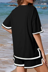 Contrast Trim Half Sleeve Top and Shorts Set - Diverse Creations & CompanyHalf Sleeve Two Piece Shorts setBlack