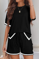 Contrast Trim Half Sleeve Top and Shorts Set - Diverse Creations & CompanyHalf Sleeve Two Piece Shorts setBlack