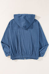 Corduroy Zip Up Long Sleeve Hooded Jacket - Diverse Creations & CompanyCorduroy Zip Up Long Sleeve Hooded JacketFrench Blue