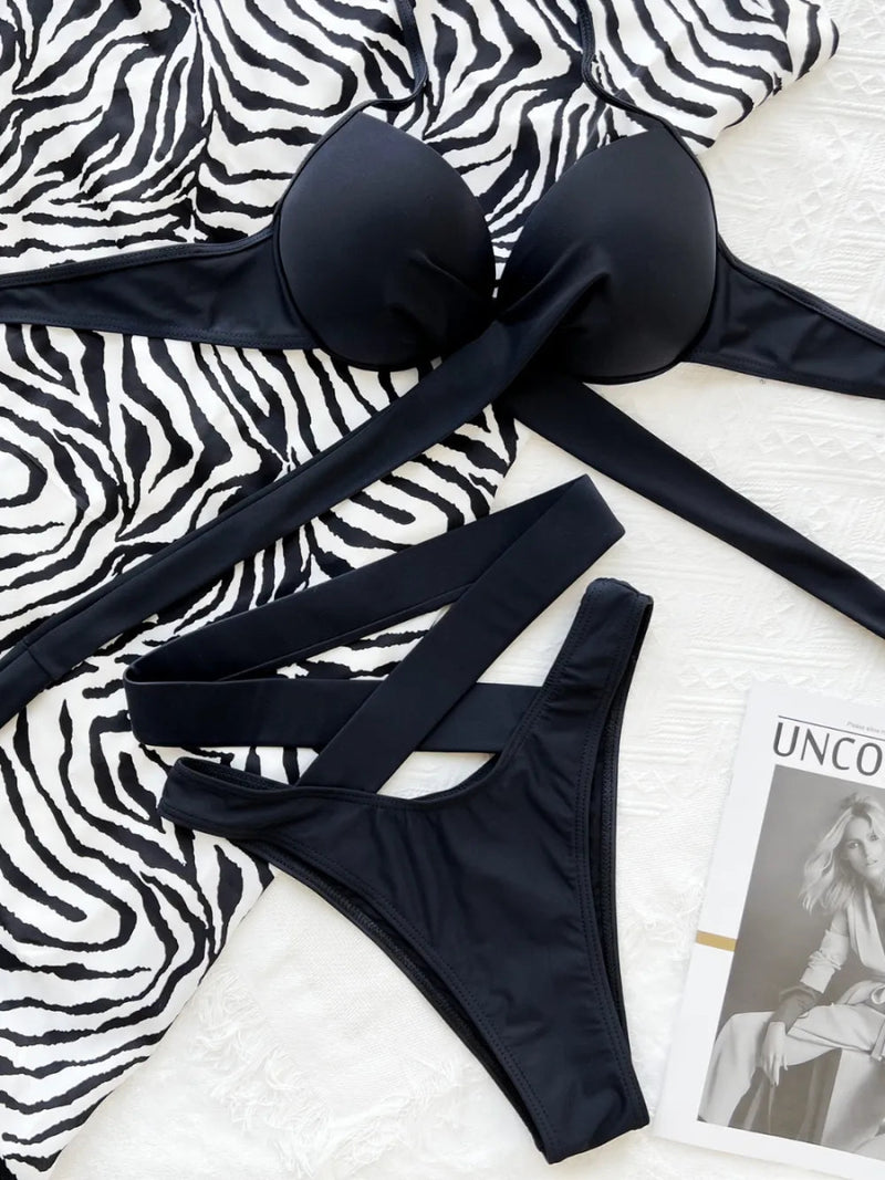 Crisscross Halter Neck Bikini Set - Diverse Creations & CompanySwimwear bikini SetBlack