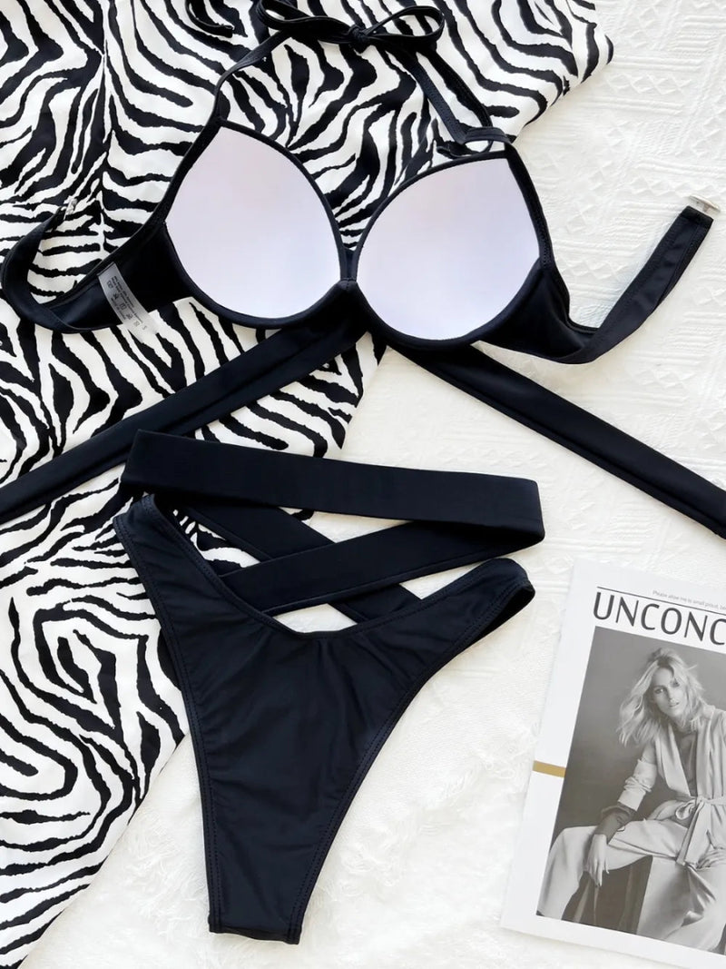 Crisscross Halter Neck Bikini Set - Diverse Creations & CompanySwimwear bikini SetBlack
