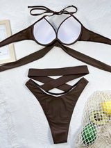 Crisscross Halter Neck Bikini Set - Diverse Creations & CompanySwimwear bikini SetBrown