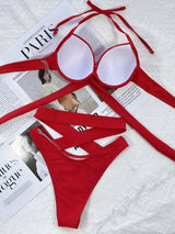 Crisscross Halter Neck Bikini Set - Diverse Creations & CompanySwimwear bikini SetRed