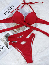 Crisscross Halter Neck Bikini Set - Diverse Creations & CompanySwimwear bikini SetRed