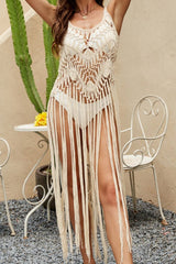 Cutout Fringe Scoop Neck Cover - Up - Diverse Creations & CompanyCover - Ups swimwearBeige