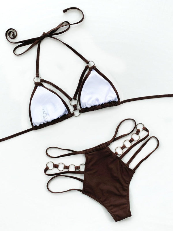 Cutout Halter Neck Two - Piece Bikini Set - Diverse Creations & Companytwo piece bikini setChocolate