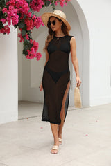 Cutout Openwork Round Neck Sleeveless Cover - Up - Diverse Creations & CompanyCover - Ups swimwearBlack
