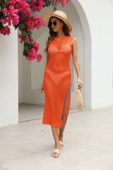 Cutout Openwork Round Neck Sleeveless Cover - Up - Diverse Creations & CompanyCover - Ups swimwearOrange