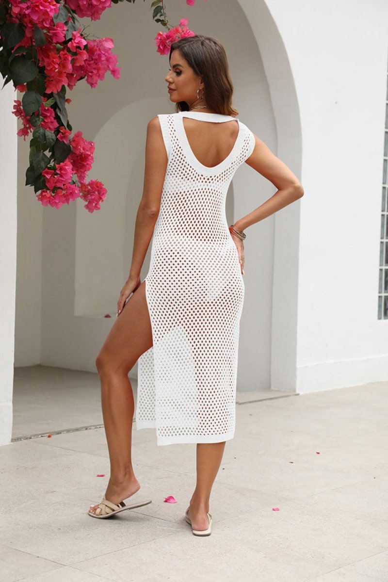 Cutout Openwork Round Neck Sleeveless Cover - Up - Diverse Creations & CompanyCover - Ups swimwearWhite