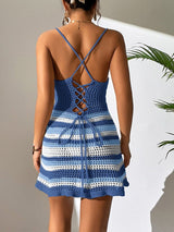 Cutout Striped Spaghetti Strap Cover Up Dress - Diverse Creations & CompanyCover - Ups swimwearRoyal Blue