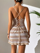 Cutout Striped Spaghetti Strap Cover Up Dress - Diverse Creations & CompanyCover - Ups swimwearTaupe
