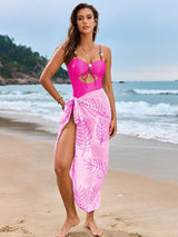 Cutout Sweetheart Neck One - Piece Swimwear and Cover - Up Swim Set - Diverse Creations & CompanyOne - Piece Swimwear and Cover Up SetHot Pink