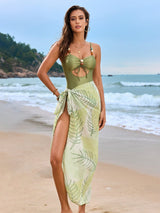 Cutout Sweetheart Neck One - Piece Swimwear and Cover - Up Swim Set - Diverse Creations & CompanyOne - Piece Swimwear and Cover Up SetMatch Green