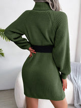 Decorative Button Turtleneck Sweater Dress - Diverse Creations & Companysweater dressDark Green