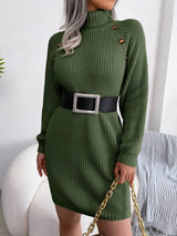 Decorative Button Turtleneck Sweater Dress - Diverse Creations & Companysweater dressDark Green