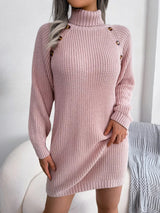 Decorative Button Turtleneck Sweater Dress - Diverse Creations & Companysweater dressDusty Pink