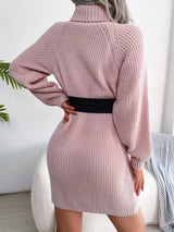 Decorative Button Turtleneck Sweater Dress - Diverse Creations & Companysweater dressDusty Pink