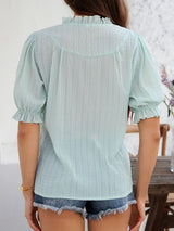 Devine Frill Notched Short Sleeve Blouse - Diverse Creations & CompanyDevine Frill Notched Short Sleeve BloLight Green