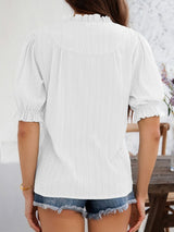 Devine Frill Notched Short Sleeve Blouse - Diverse Creations & CompanyDevine Frill Notched Short Sleeve BloWhite