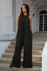 Double Take Full Size Tie Back Cutout Sleeveless Jumpsuit - Diverse Creations & CompanyDouble Take Full Size Tie Back Cutout Sleeveless JumpsuitBlack