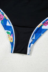 Floral Gingham Halter Neck Drawstring One Piece Swimwear - Diverse Creations & CompanyOne piece swimwearBlue