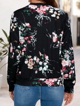 Floral Printed Zip Up Long Sleeve Outerwear - Diverse Creations & CompanyPrinted Zip Up Long Sleeve OuterwearBlack